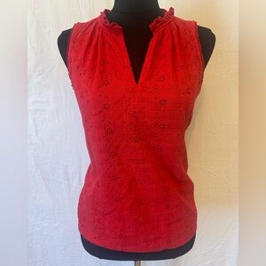 GAP Red Eyelet Sleeveless Blouse Ruffle Neck Tie Front Top – XS